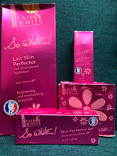 fair and white so white brightening and moisturizing body milk set ; Lotion + Serum + Soap + Gel - Afro Body Glow